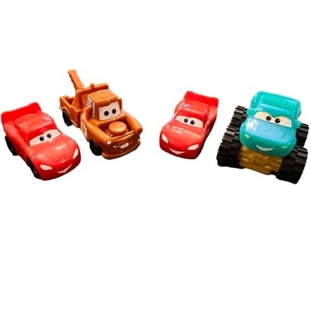 Disney Pixar Cars Plastic‎ Lot of 4 Cars Trucks - 3 pull and go - Fun!